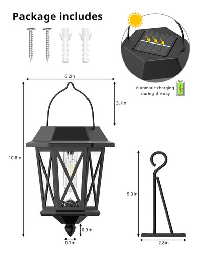 Luces De Linterna De Pared Solar Teklaps 2 Paquete, Decoraci