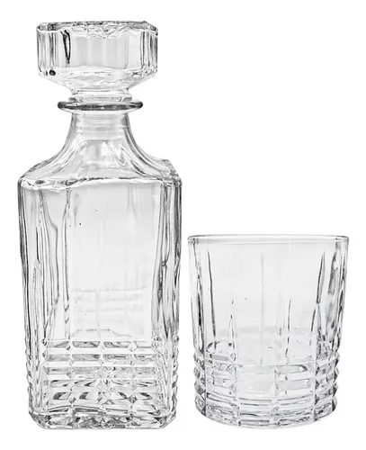 comprar Juego Decantador Whisky De 730 Ml Y 4 Vasos De Vidrio 354 Ml