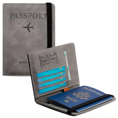 Porta Pasaporte Documentos Funda Protectora Viaje Con Rfid Color Gris