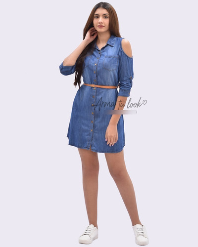 Imagen 1 de 2 de Vestido Daniela Manga 3/4 Jean Denim Botones Arma Tu Look