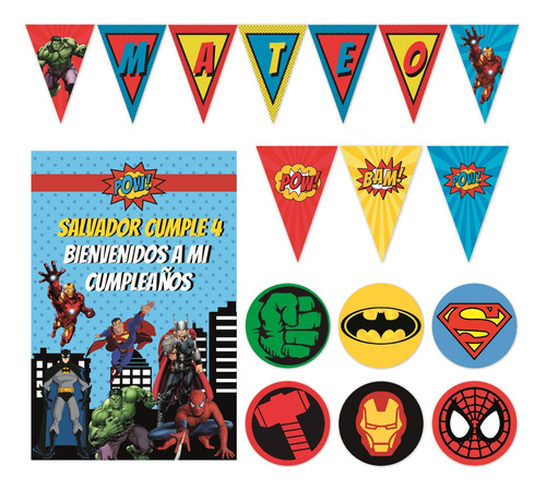 Mini Kit Imprimible Superheroes Grandes Súper Héroes Cumple 