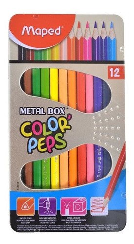 Lapices Maped Color Peps X 12 Unidades Metal Box