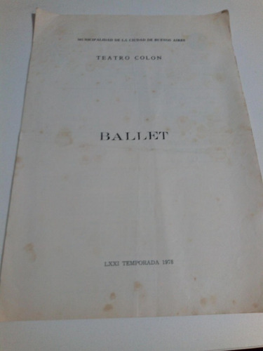 Teatro Colón,  Programa Temporada 1978. Ballet. Raymonda