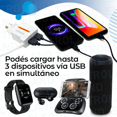 Imagen 8 de 10 de Cargador Celular Tablet 3.1a + 2 Salidas Usb Carga Rapida