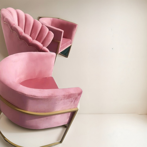 Sillon Semicircular Hierro Pana Canoli Fabrica Rosa Rosa Oscuro Liso