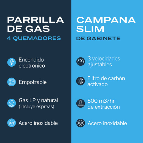 Combo Parrilla De Gas Y Campana Extractora 60 Cm | Lu4ta60 Color Gris