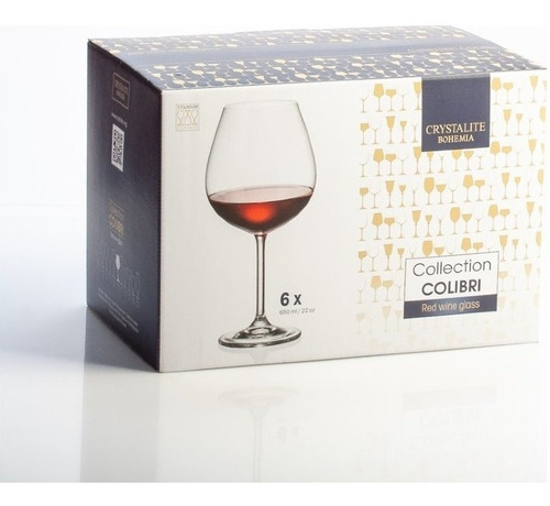 Imagen 6 de 7 de Copa Copon Vino Cristal Bohemia Colibrí 650ml Set X 12