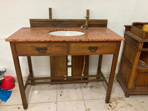 Rebajada Antiguo Toilette De Roble Y Mármol Con Bacha