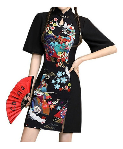 Vestido Cheongsam Marea Nacional Estilo Chino Manga Corta