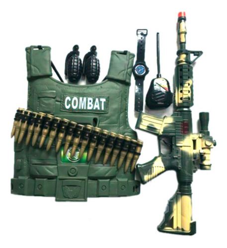 Brinquedo Kit Policial Colete, Rifle E Acessórios - Militar Cor Verde