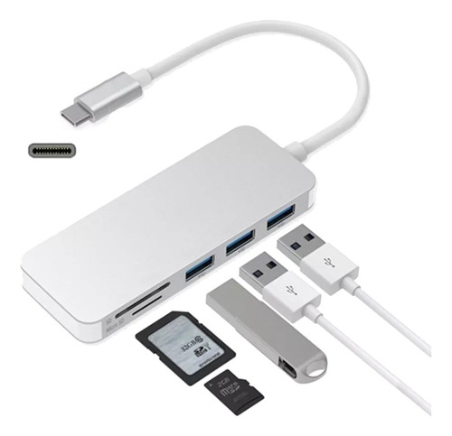 Adaptador Type C Tipo C 3 X Usb 3.0, Tf, Micro Sd 5en1