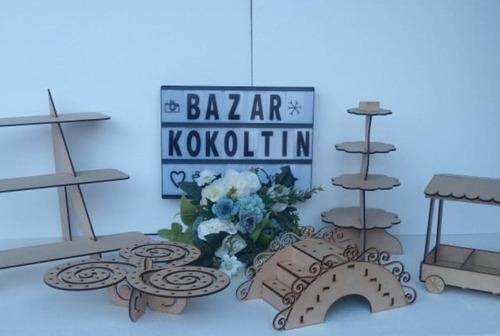 Imagen 6 de 10 de Kit Exhibidores Muebles Mesa De Dulces Candy Bar Cupcake Mdf