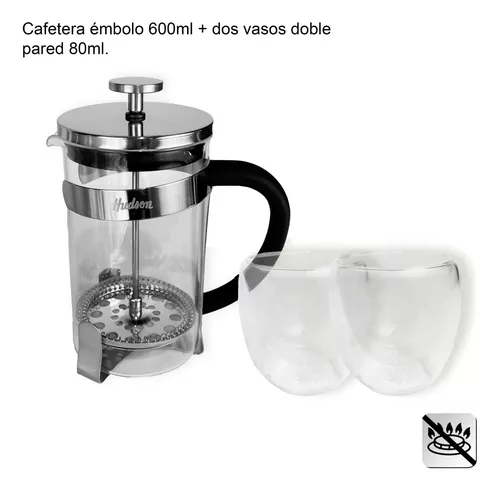 Set Juego Cafetera Embolo 600ml + 2 Tazas Café Te 200 Ml Bz3