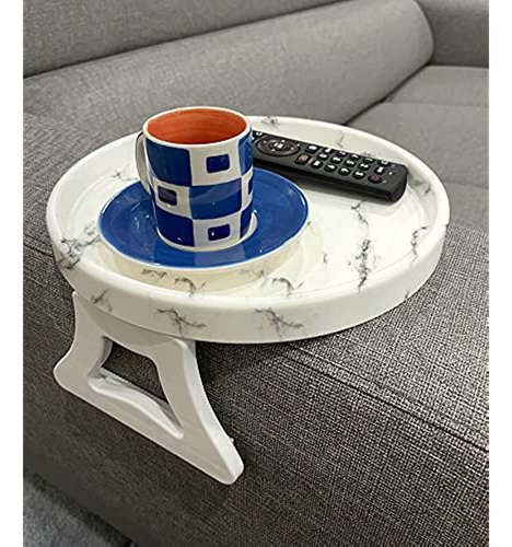 Mesa Con Clip Para Brazo De Sofá Con Estampado De Mármol, Me