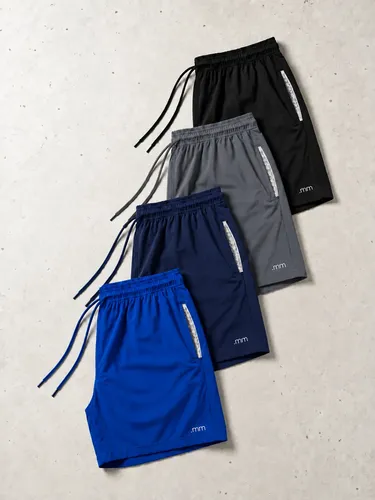 Kit 4 Bermudas Tactel Masculina Praia Academia Verão Piscina Preto-marinho-cinza