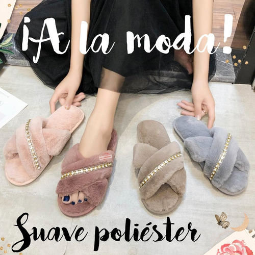 Imagen 3 de 9 de Pantuflas Sandalia Dama Peluche Suave Cruzadas Comodas Felpa