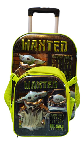 Kit Mochila Con Carro Lonchera Baby Yoda Star Wars Grogu Ruz Negro Impresion Vinil