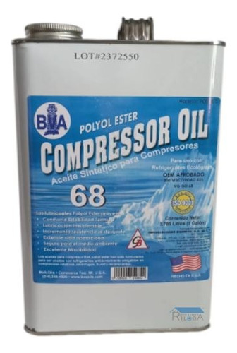 Aceite Sintético Para Compresor Polioléster Iso-68 1galon