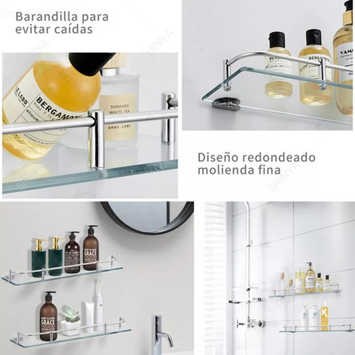 Organizador Ducha Repisa Baño Set 2 Vidrio Templado