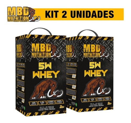 Kit 2 Unidades Whey Protein 5w Mbd Nutrition 2kg Sabor 2 Chocolate