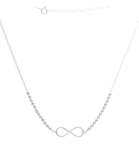 Collar Infinito Doble Cadena Con Bolitas Plata 925 Mujer