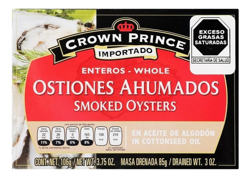 Ostiones Ahumados Crown Prince Enteros 6 Pzas De 106 G