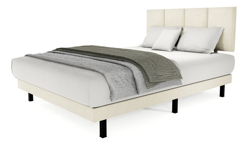 Cama Recamara Base Box Madera Tapiz Napoles King Size Beige Urban Cima