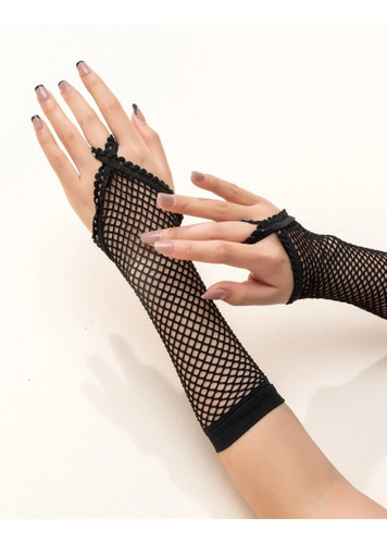 Guantes Mitones De Malla. Dedo Medio. Negros. Goth Cosplay