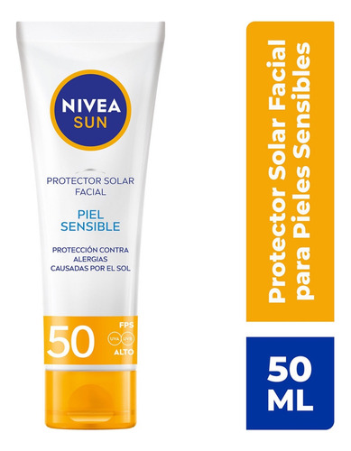 Protector Solar Facial Nivea Sun Piel Sensible Fps 50, 50 Ml
