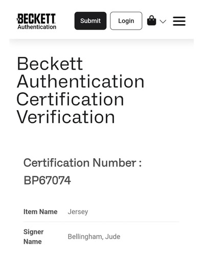 Jude Bellingham Playera Firmada Con Nombre Y Número Beckett (Usado)