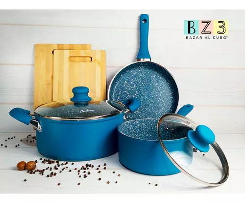 Bateria Cocina Hudson Blue Ceramica Induccion 7 Piezas