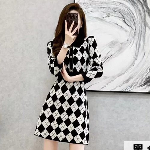 Vestidos De Mujer Delgados A La Moda A Cuadros Para Invierno