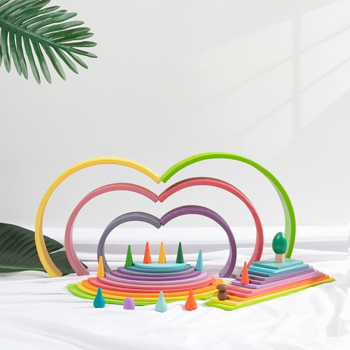 Juego De Apilador De Arco Iris De Madera Juego De Juguetes