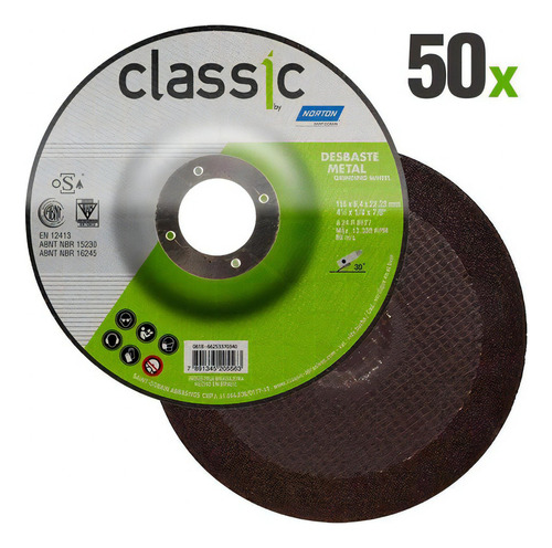 Disco Desbaste Metal 4.1/2 Pol Classic Kit 50 Peças Norton
