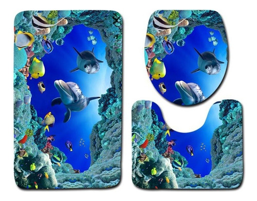 Juego De Baño De Delfines Oceánicos Antideslizantes, Imperme