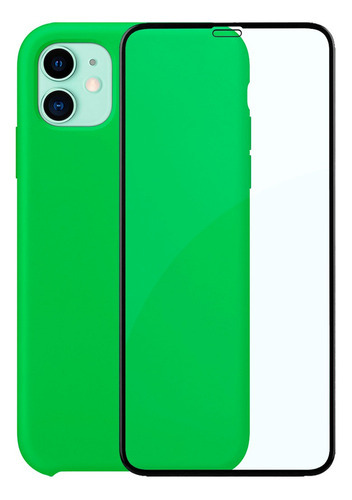 Funda de silicona aterciopelada compatible con la película 3D del iPhone 11 +, color: verde neón