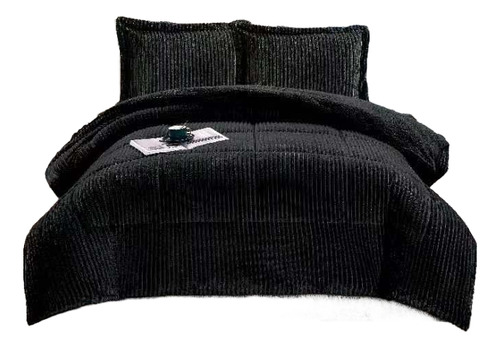 Plumón De Invierno Rayas Con Chiporro 2 Plazas 230x250 Cm Plumon Raya Negro