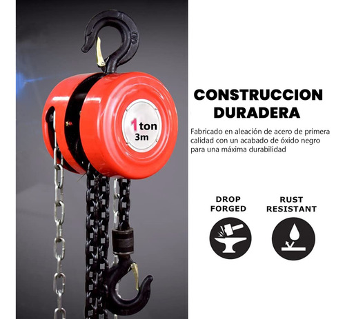 Polipasto Manual 1 Tonelada 3m Elevación Carga