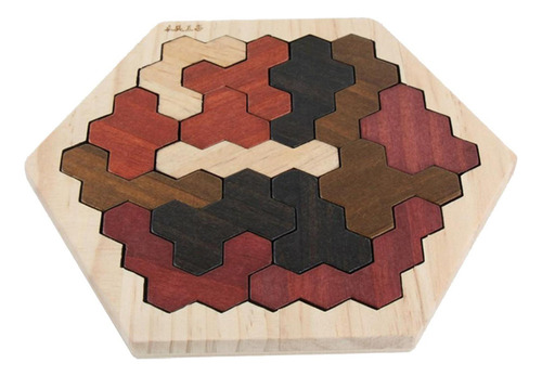 Y $ Madera Hexagonal Tangram Puzle 3d Color Madera Color