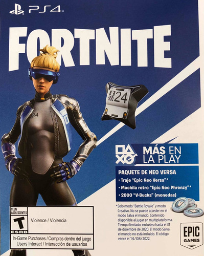 Fortnite Ps4 Pack 2000 Pavos V-bucks Traje Y Mochila Ver Dsc