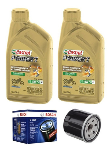 Pack 2lts Castrol Power1 20/ 15/ 10w50 + Filtro Aceite Bosch