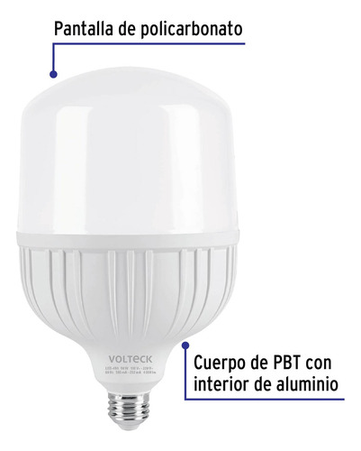 Lampara O Foco De Led Alta Potencia 50 W Luz De Dia Volteck Blanco