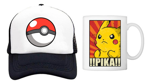 Gorra Pokebola Y Taza Pikachu