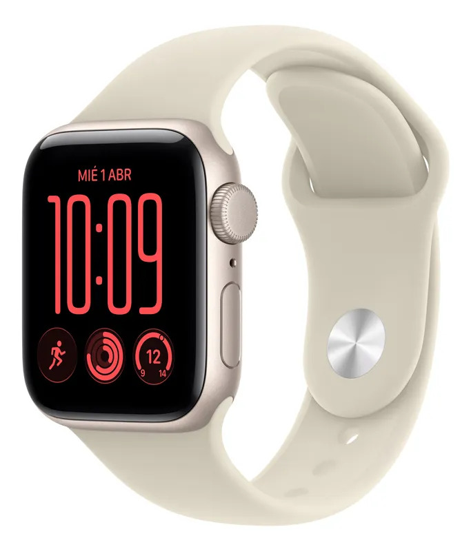 Apple Watch SE 3 GPS - Caja de aluminio blanco estelar de 40 mm - Correa deportiva color arena - M/L - Distribuidor Autorizado