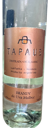 Brandy Tapaus De Uva Malbec Destilado De Alambic 500cc