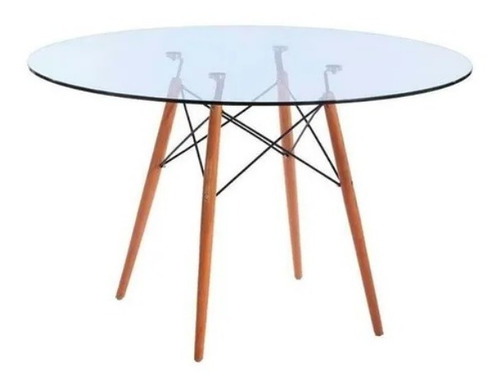 Mesa Redonda De Vidrio Comedor Base Madera 120cm Eames A30