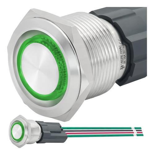 15amp De 19 Mm Push Button Switch Botón De Encendido Verde