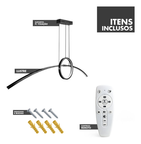 Lustre De Led Arco Preto P Bancada Cozinha 100cm 3 Cores