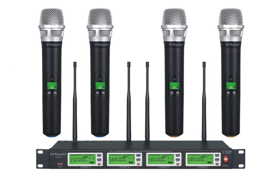 Gtd Audio 4x800 Canales Ajustables Uhf Diversity Inalambrico