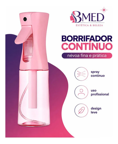 Borrifador Spray Pulverizador Névoa Jato Continuo Barbeiro Rosa Bmed